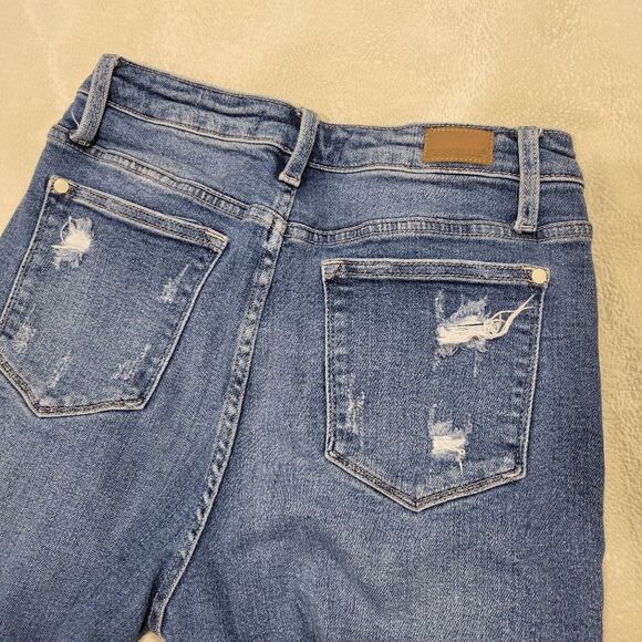 Judy Blue High Rise Rainbow Embroidery Cropped Straight Leg Jeans, sz 29 - Picture 5 of 11